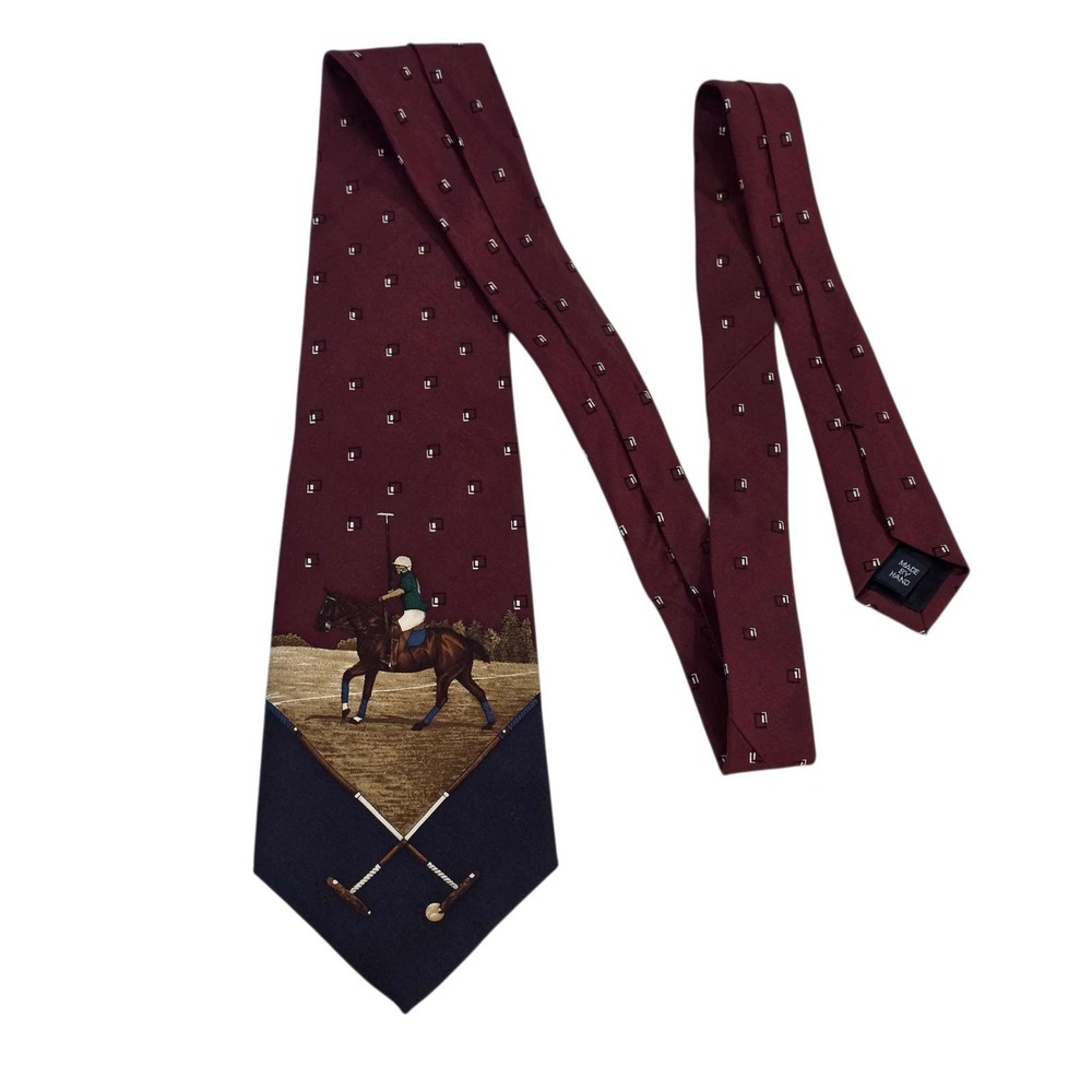 Polo‎ Ralph Lauren Silk Polo Horse Print Silk Tie Burgundy Classic Mens Preppy